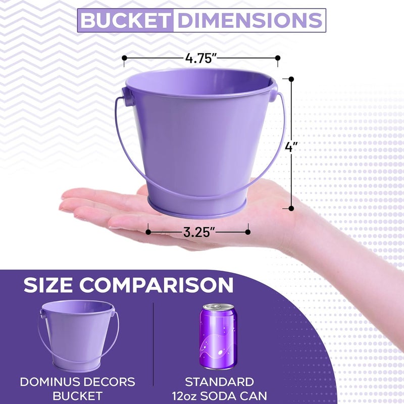 Dominus Decors Small Metal Buckets with Handles - Rust Resistant Leak-Proof Mini Tin Buckets for Classroom, Party Favors, Organization, Weddings, Gardening - Set of 6, Purple - Image 2